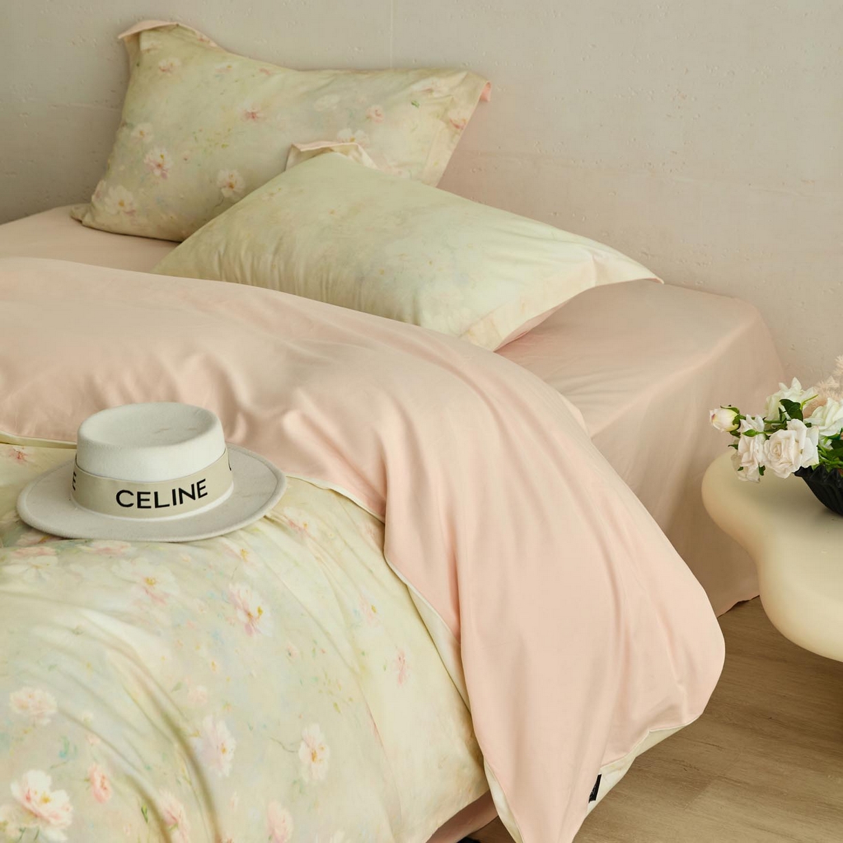 91家纺网 家纺一手货源 找家纺 涵宸家纺 2025新款50S磨毛基础款四件套【更多花型 联系商家电话：17798859966 微信同号，网站：www.hanchenjf.com】 樱洛（绿）