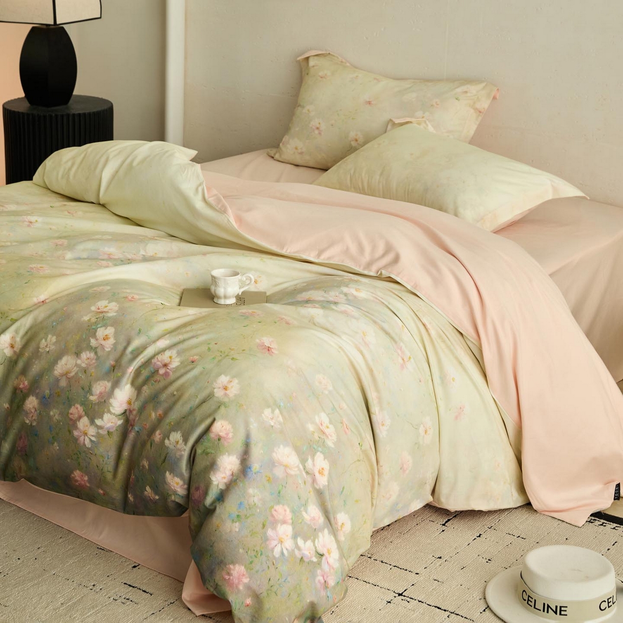 91家纺网 家纺一手货源 找家纺 涵宸家纺 2025新款50S磨毛基础款四件套【更多花型 联系商家电话：17798859966 微信同号，网站：www.hanchenjf.com】 樱洛（绿）