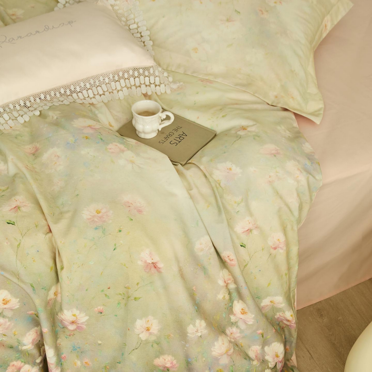 91家纺网 家纺一手货源 找家纺 涵宸家纺 2025新款50S磨毛基础款四件套【更多花型 联系商家电话：17798859966 微信同号，网站：www.hanchenjf.com】 樱洛（绿）