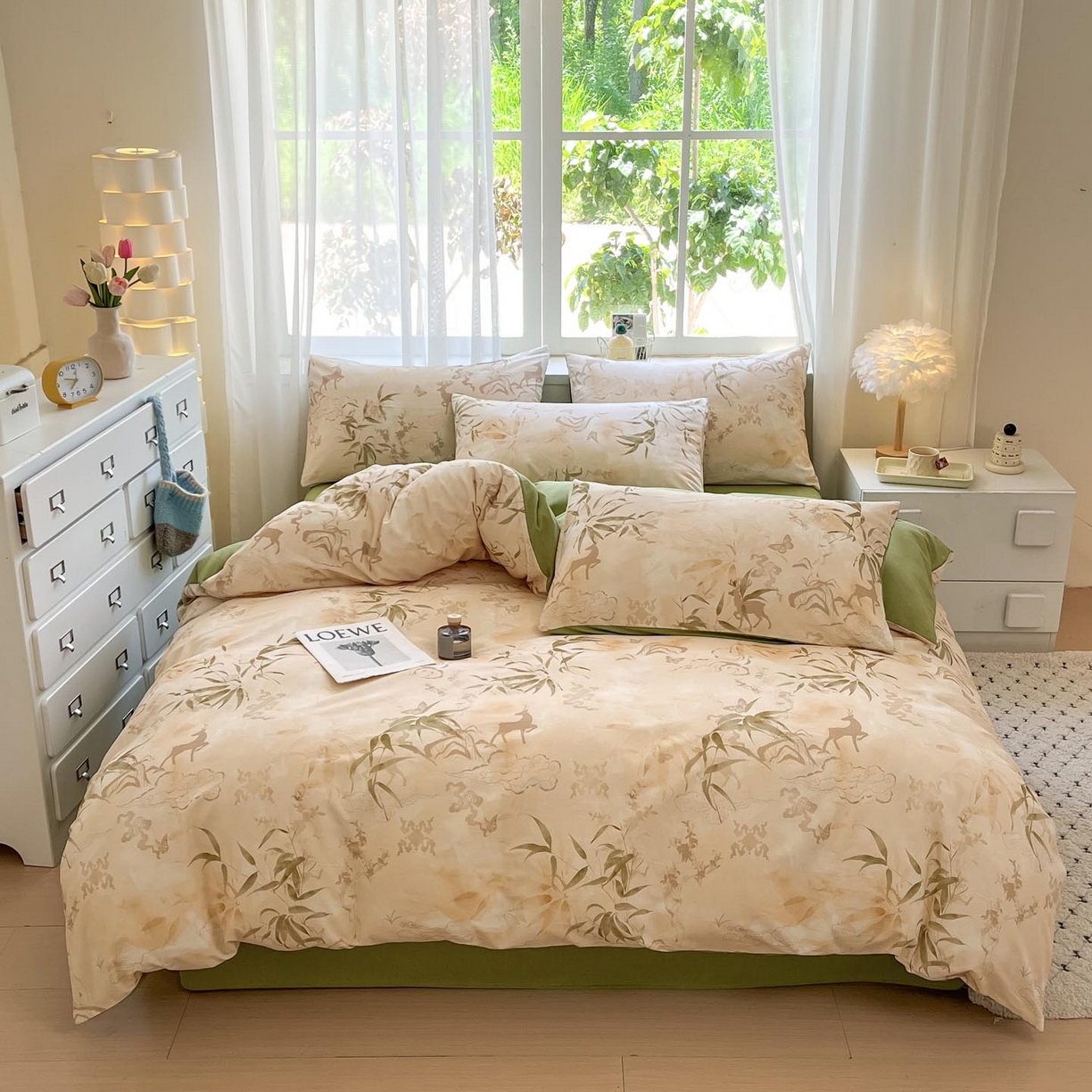 涵宸家纺 2025新款原棉加厚磨毛印花四件套 松寂