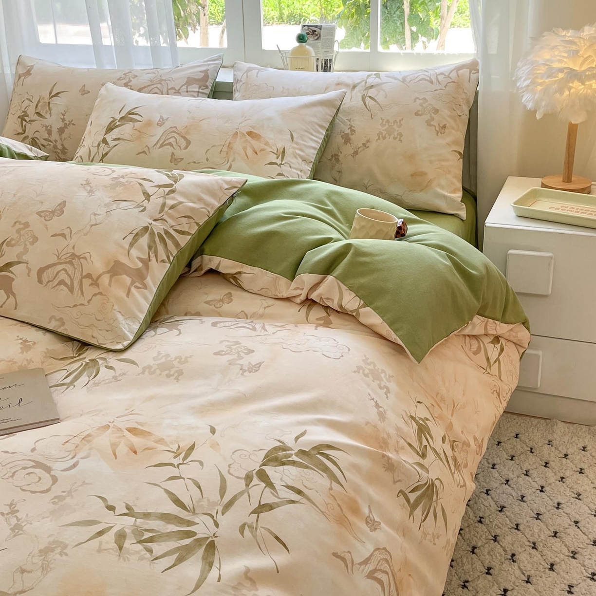 91家纺网 家纺一手货源 找家纺 涵宸家纺 2025新款原棉加厚磨毛印花四件套 松寂