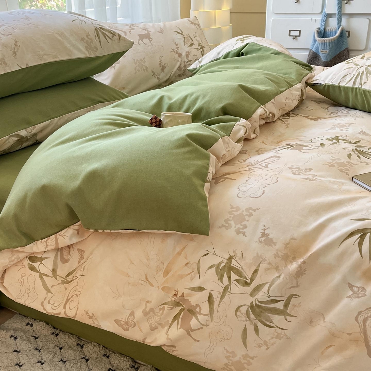 91家纺网 家纺一手货源 找家纺 涵宸家纺 2025新款原棉加厚磨毛印花四件套 松寂