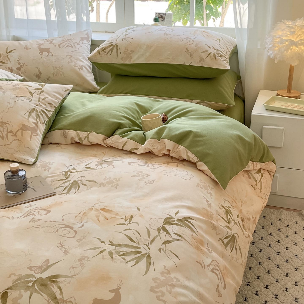 91家纺网 家纺一手货源 找家纺 涵宸家纺 2025新款原棉加厚磨毛印花四件套 松寂