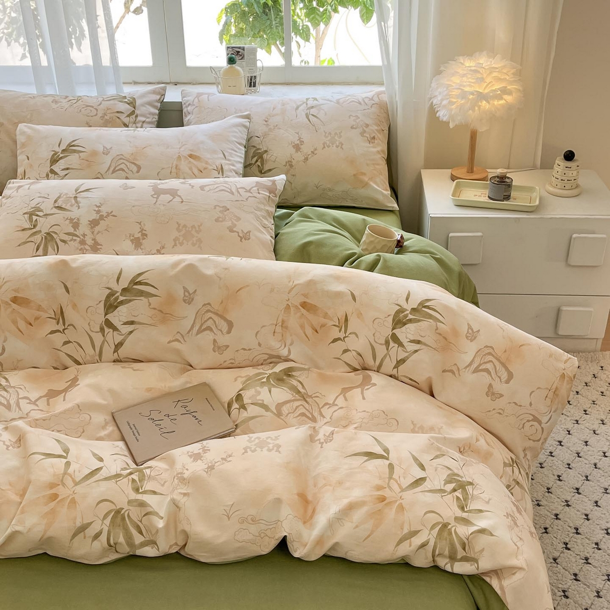 91家纺网 家纺一手货源 找家纺 涵宸家纺 2025新款原棉加厚磨毛印花四件套 松寂