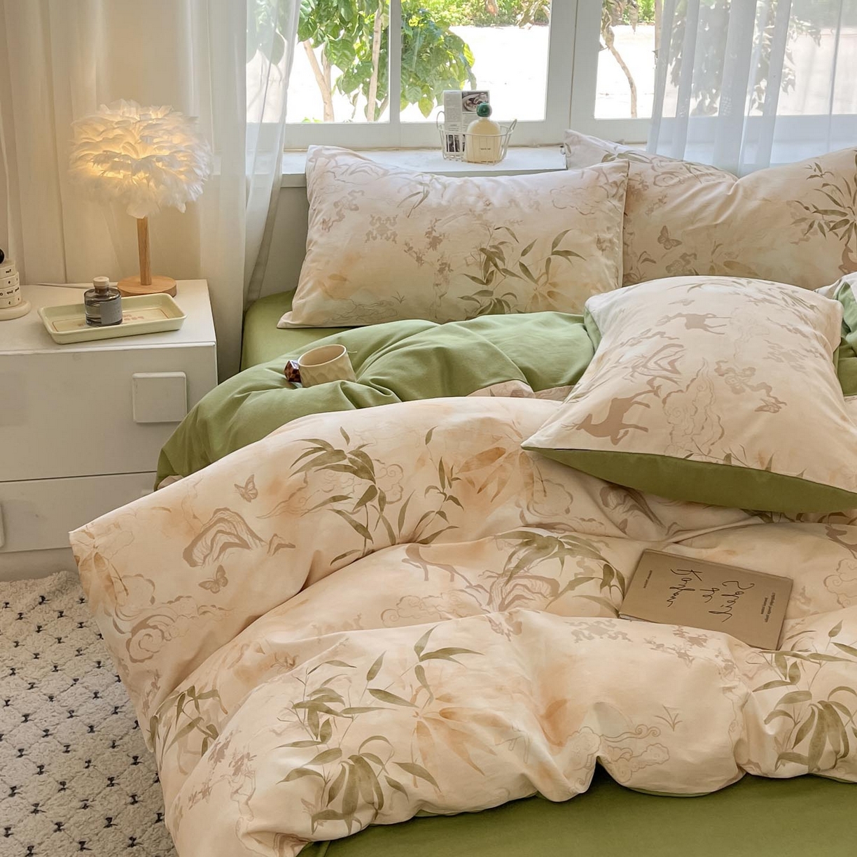 91家纺网 家纺一手货源 找家纺 涵宸家纺 2025新款原棉加厚磨毛印花四件套 松寂