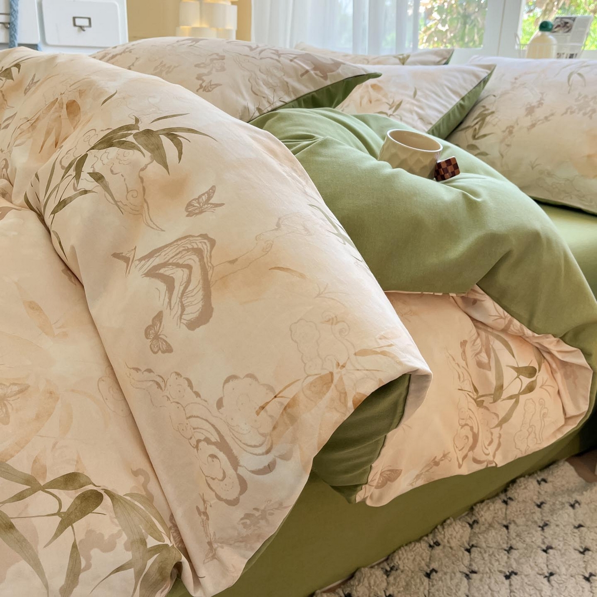 91家纺网 家纺一手货源 找家纺 涵宸家纺 2025新款原棉加厚磨毛印花四件套 松寂