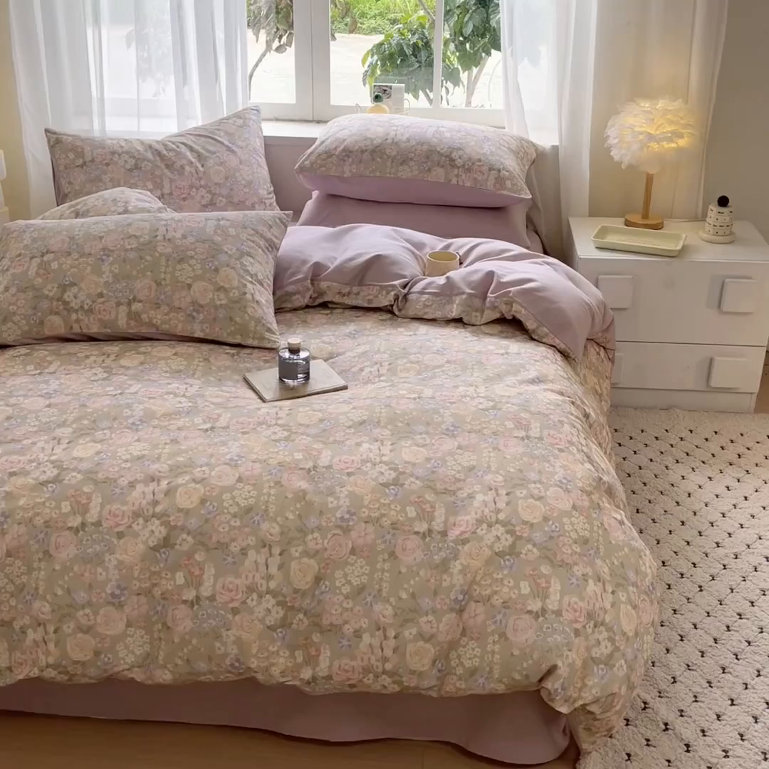 91家纺网 家纺一手货源 找家纺 涵宸家纺 2025新款原棉加厚磨毛印花四件套 素然