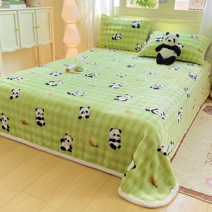 91家纺网 家纺一手货源 找家纺 耐思家纺 2025新款泡泡牛奶绒印花单床单单品床单床单单件 泡泡-熊猫宝贝