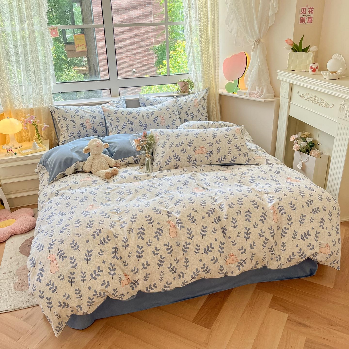 91家纺网 家纺一手货源 找家纺 涵宸家纺 2025新款原棉加厚磨毛印花四件套 兔稚