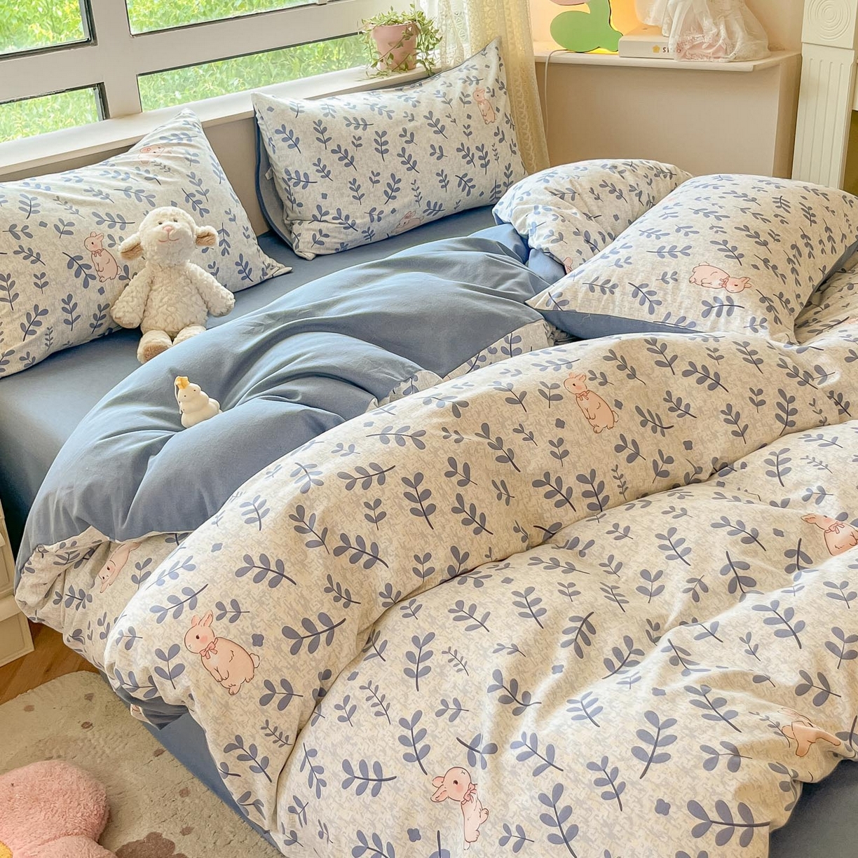 91家纺网 家纺一手货源 找家纺 涵宸家纺 2025新款原棉加厚磨毛印花四件套 兔稚