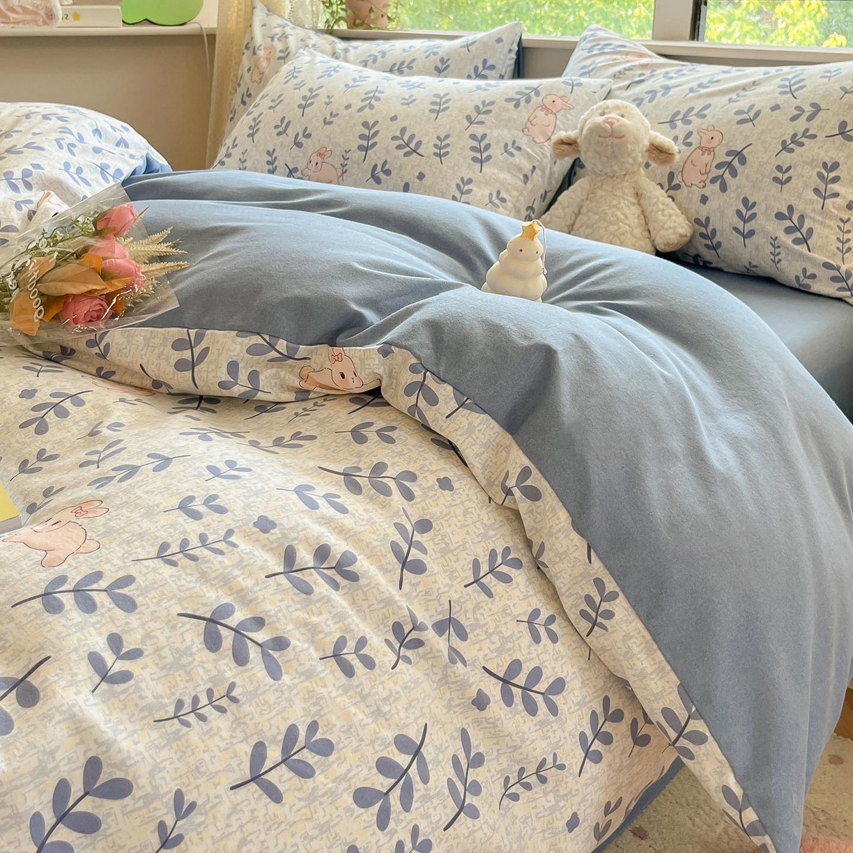 91家纺网 家纺一手货源 找家纺 涵宸家纺 2025新款原棉加厚磨毛印花四件套 兔稚