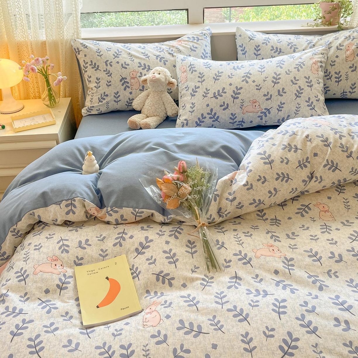 91家纺网 家纺一手货源 找家纺 涵宸家纺 2025新款原棉加厚磨毛印花四件套 兔稚