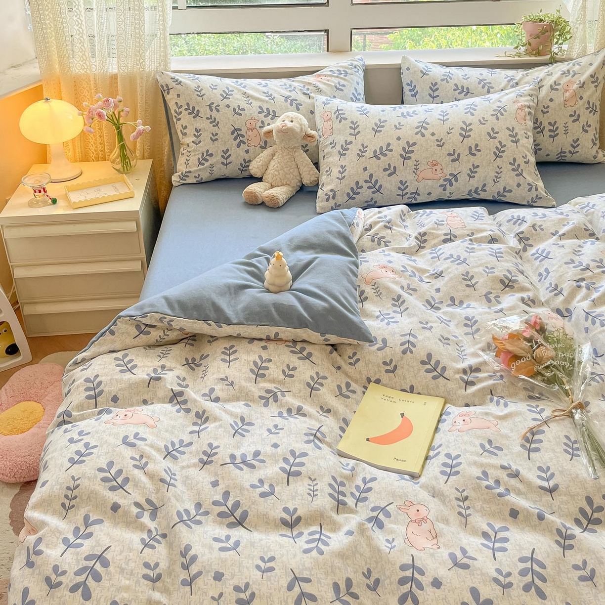 91家纺网 家纺一手货源 找家纺 涵宸家纺 2025新款原棉加厚磨毛印花四件套 兔稚