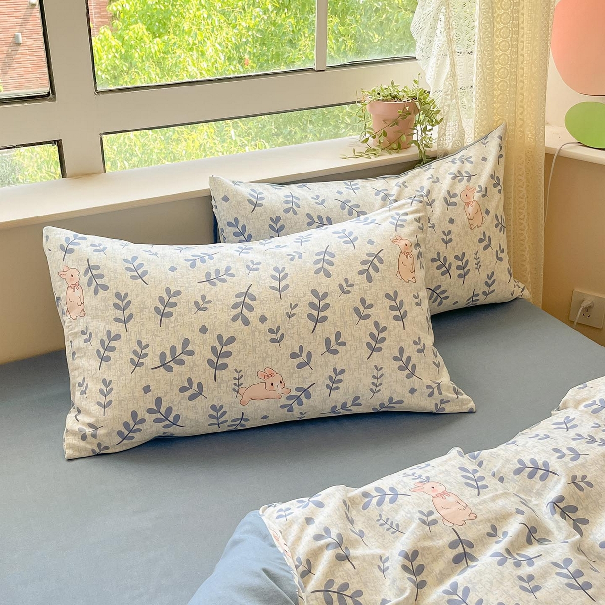 91家纺网 家纺一手货源 找家纺 涵宸家纺 2025新款原棉加厚磨毛印花四件套 兔稚