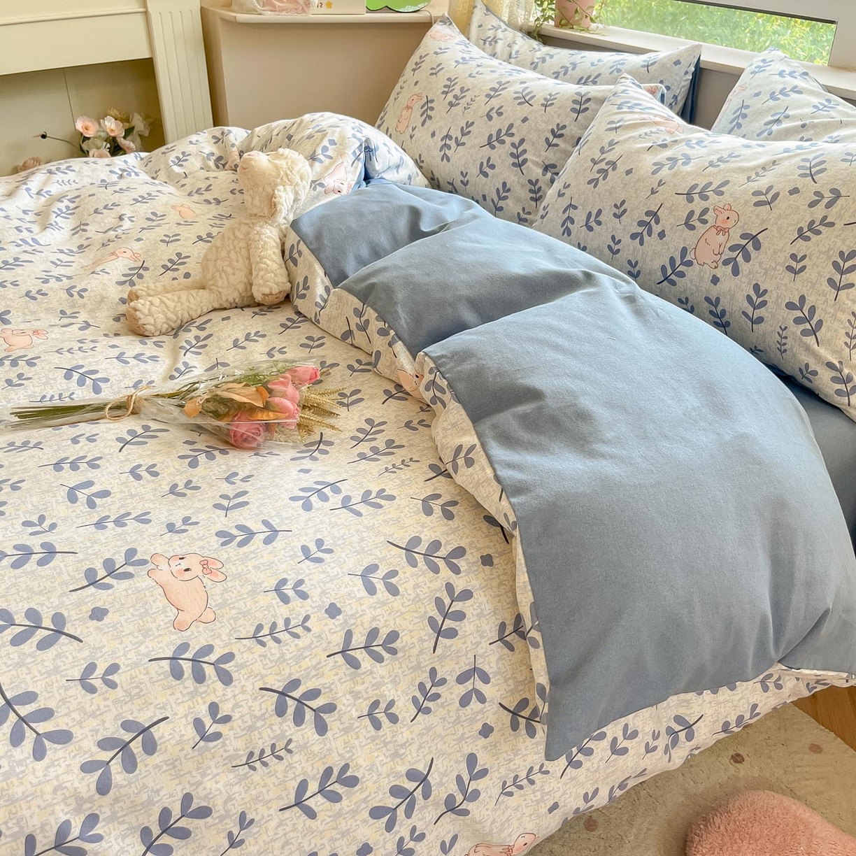 91家纺网 家纺一手货源 找家纺 涵宸家纺 2025新款原棉加厚磨毛印花四件套 兔稚