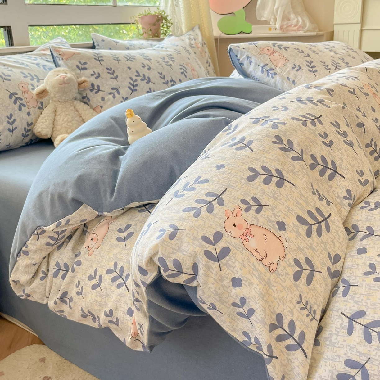 91家纺网 家纺一手货源 找家纺 涵宸家纺 2025新款原棉加厚磨毛印花四件套 兔稚