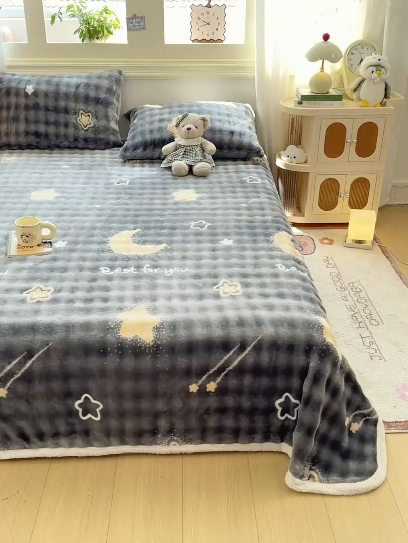 91家纺网 家纺一手货源 找家纺 耐思家纺 2025新款泡泡牛奶绒印花单床单单品床单床单单件 泡泡-星空