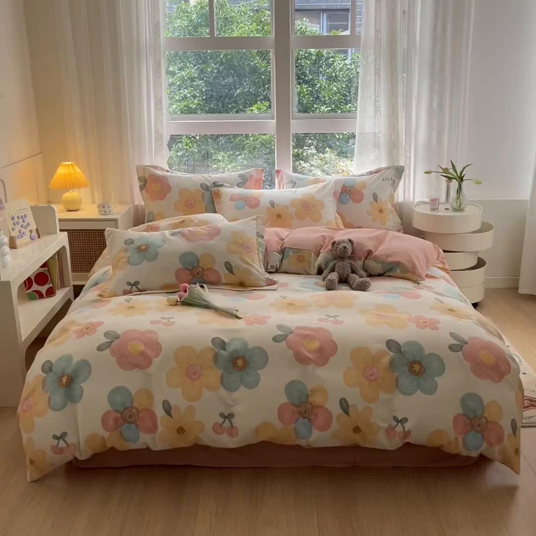 91家纺网 家纺一手货源 找家纺 涵宸家纺 2025新款原棉加厚磨毛印花四件套 晚风