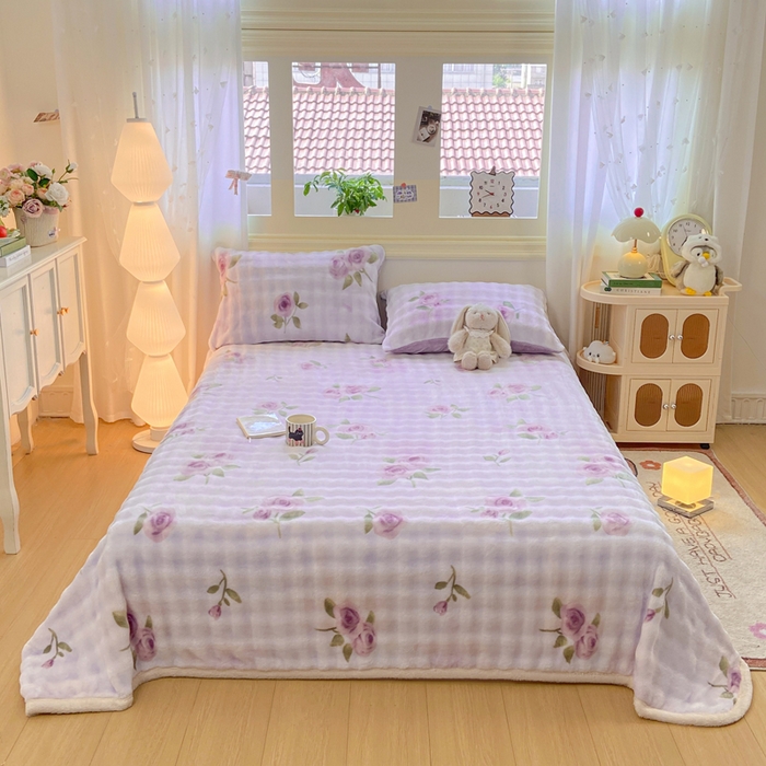 91家纺网 家纺一手货源 找家纺 耐思家纺 2025新款泡泡牛奶绒印花单床单单品床单床单单件 泡泡-花语