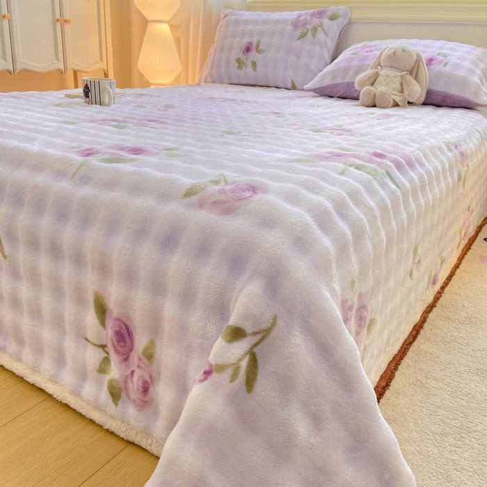 91家纺网 家纺一手货源 找家纺 耐思家纺 2025新款泡泡牛奶绒印花单床单单品床单床单单件 泡泡-花语