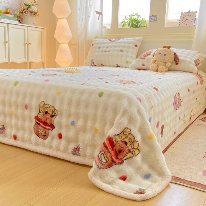 91家纺网 家纺一手货源 找家纺 耐思家纺 2025新款泡泡牛奶绒印花单床单单品床单床单单件 泡泡-波点熊