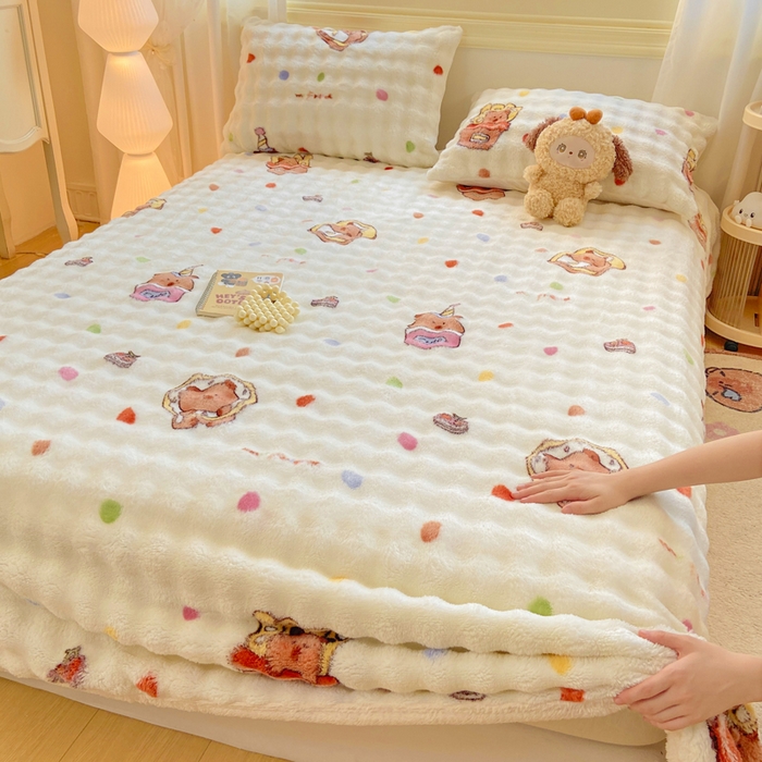 91家纺网 家纺一手货源 找家纺 耐思家纺 2025新款泡泡牛奶绒印花单床单单品床单床单单件 泡泡-波点熊