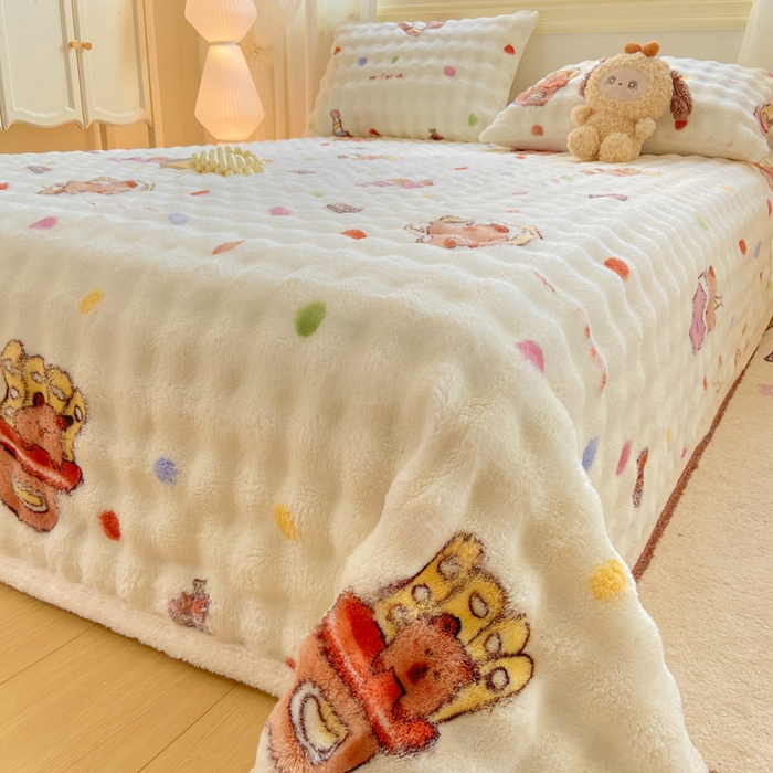 91家纺网 家纺一手货源 找家纺 耐思家纺 2025新款泡泡牛奶绒印花单床单单品床单床单单件 泡泡-波点熊