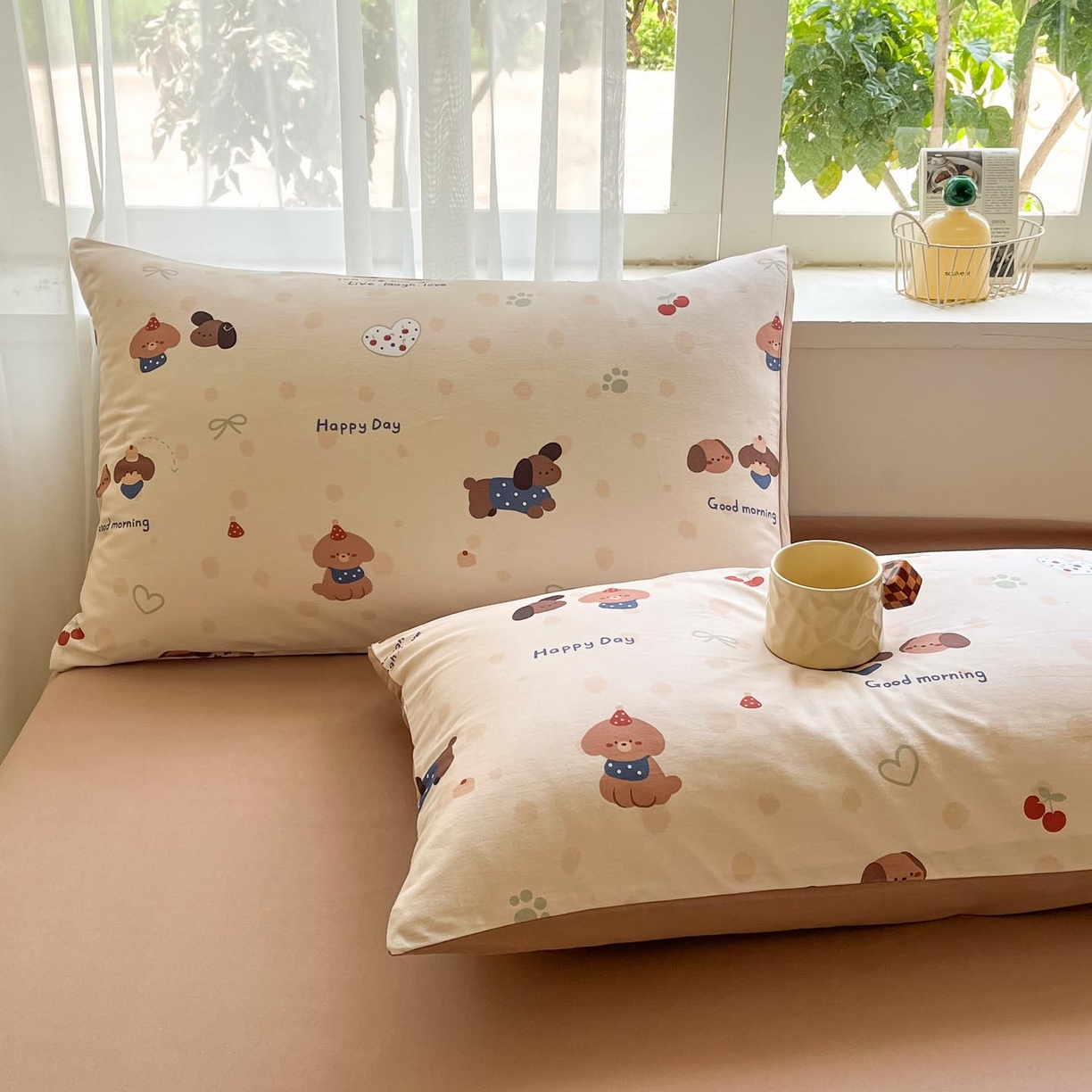 91家纺网 家纺一手货源 找家纺 涵宸家纺 2025新款原棉加厚磨毛印花四件套 小狗日记