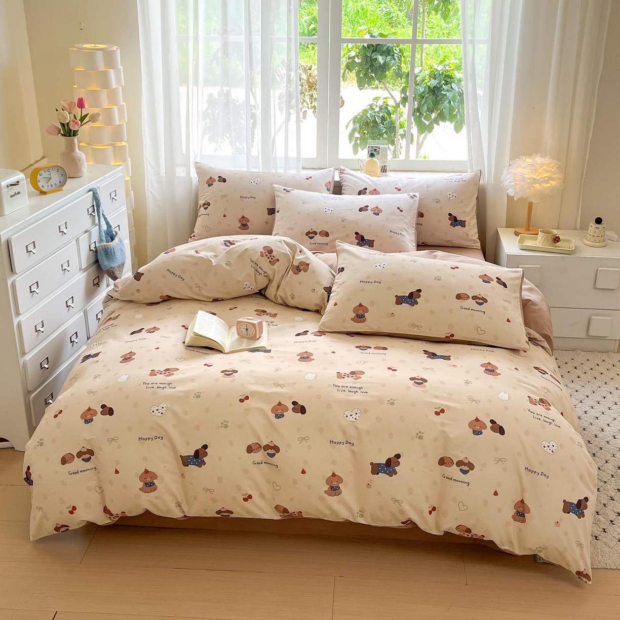 91家纺网 家纺一手货源 找家纺 涵宸家纺 2025新款原棉加厚磨毛印花四件套 小狗日记