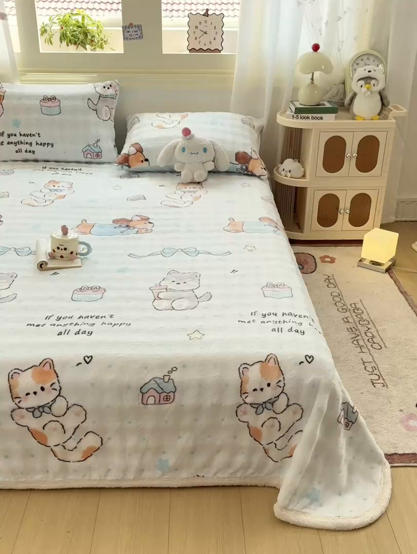 91家纺网 家纺一手货源 找家纺 耐思家纺 2025新款泡泡牛奶绒印花单床单单品床单床单单件 泡泡-宠物聚会