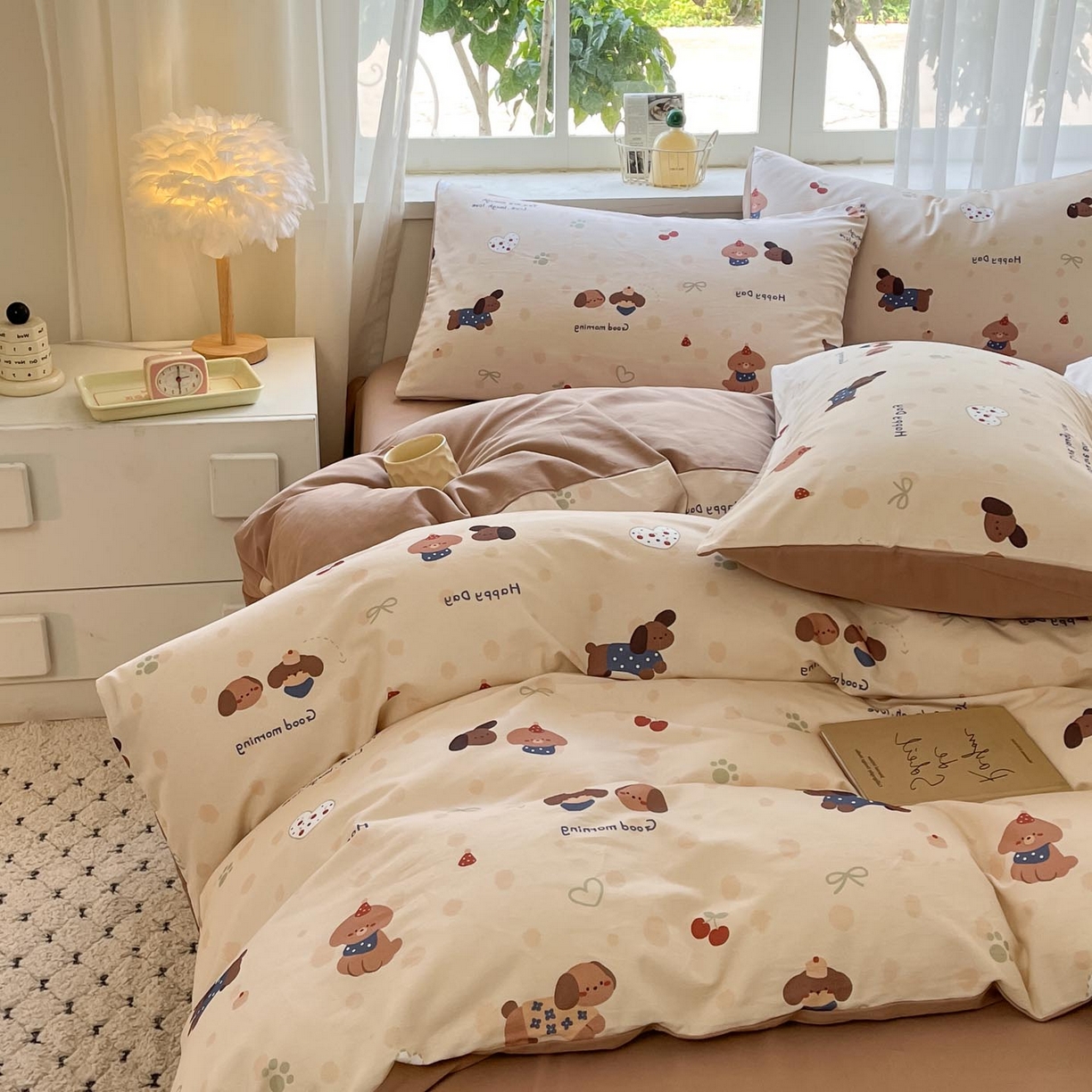 91家纺网 家纺一手货源 找家纺 涵宸家纺 2025新款原棉加厚磨毛印花四件套 小狗日记