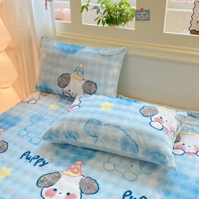 91家纺网 家纺一手货源 找家纺 耐思家纺 2025新款泡泡牛奶绒印花单床单单品床单床单单件 泡泡-蓝心萌宠