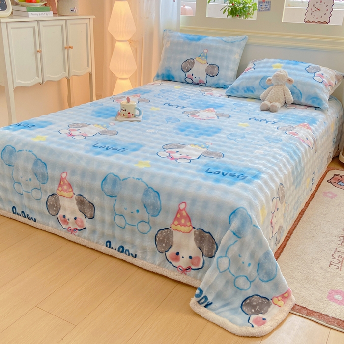 91家纺网 家纺一手货源 找家纺 耐思家纺 2025新款泡泡牛奶绒印花单床单单品床单床单单件 泡泡-蓝心萌宠