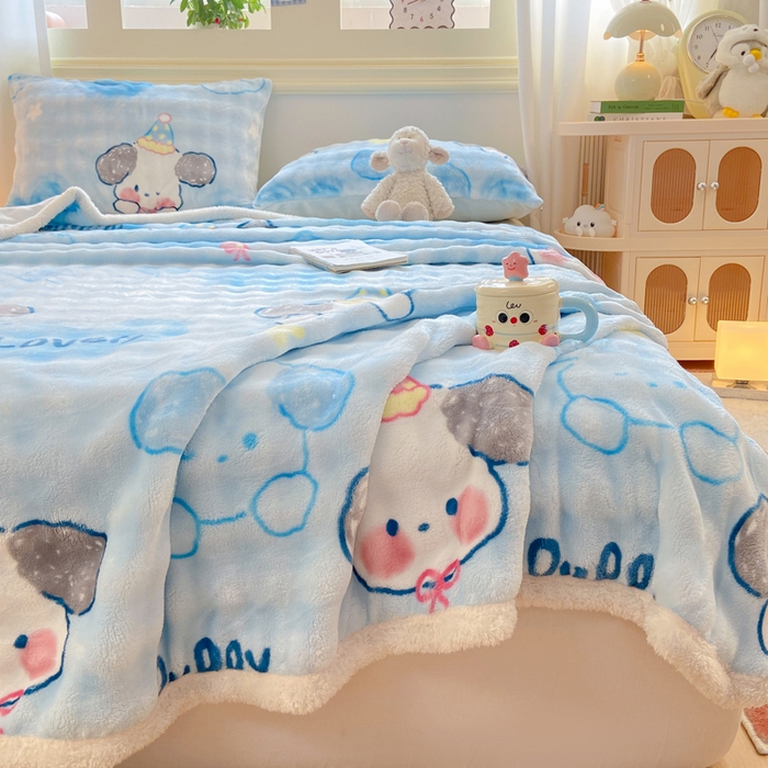 91家纺网 家纺一手货源 找家纺 耐思家纺 2025新款泡泡牛奶绒印花单床单单品床单床单单件 泡泡-蓝心萌宠