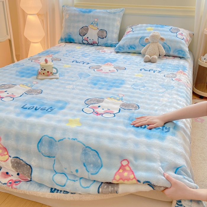 91家纺网 家纺一手货源 找家纺 耐思家纺 2025新款泡泡牛奶绒印花单床单单品床单床单单件 泡泡-蓝心萌宠