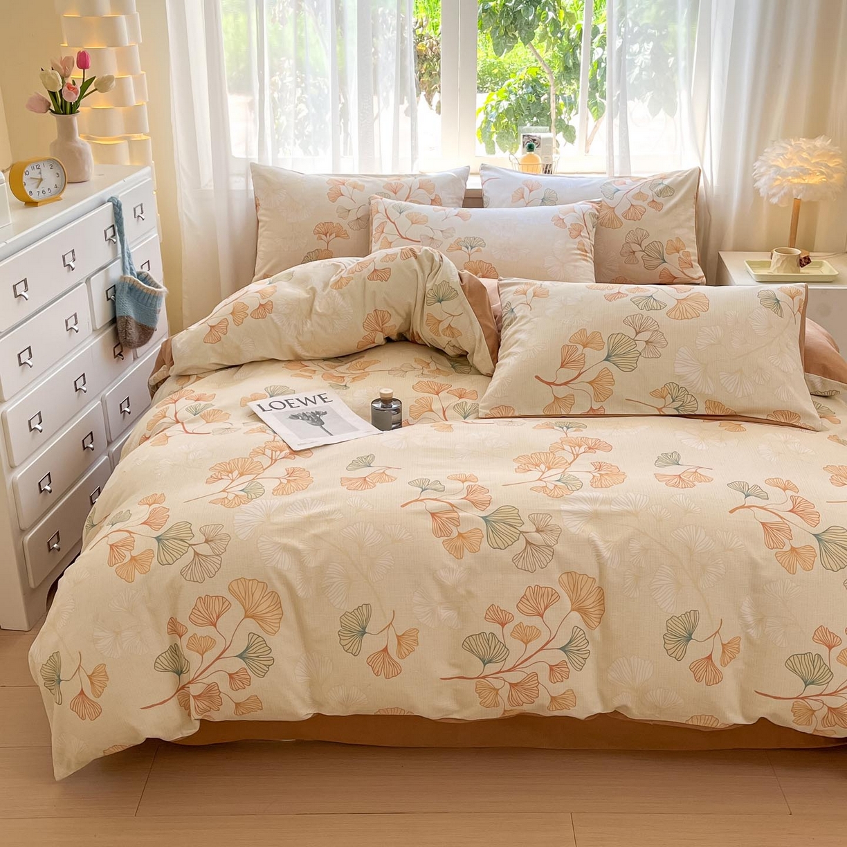 91家纺网 家纺一手货源 找家纺 涵宸家纺 2025新款原棉加厚磨毛印花四件套 叶恋