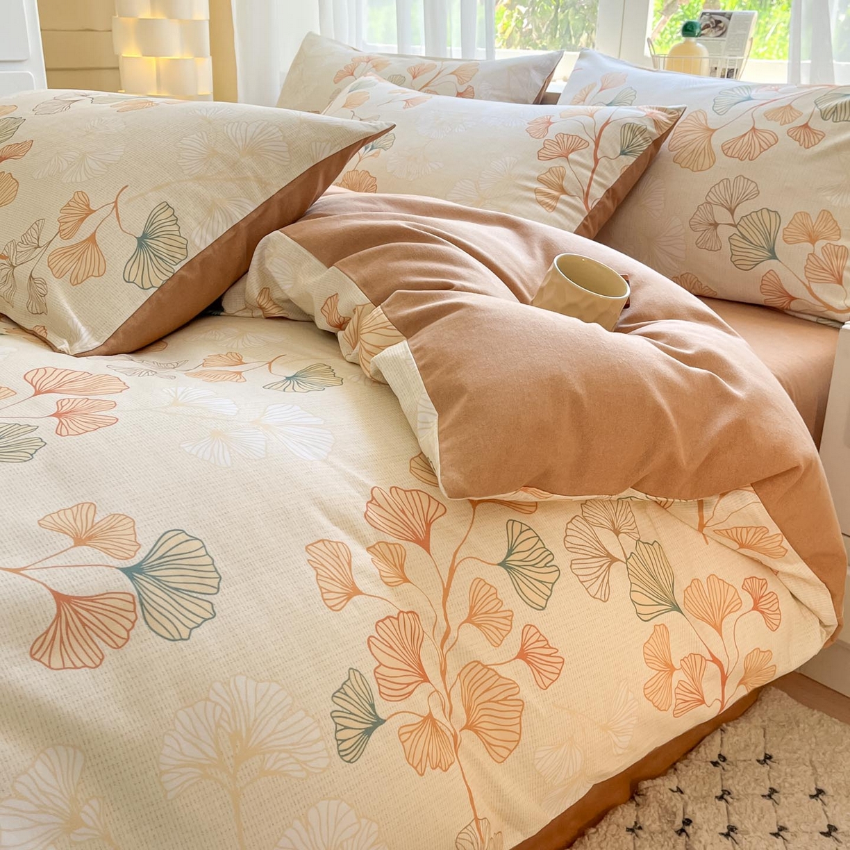 91家纺网 家纺一手货源 找家纺 涵宸家纺 2025新款原棉加厚磨毛印花四件套 叶恋