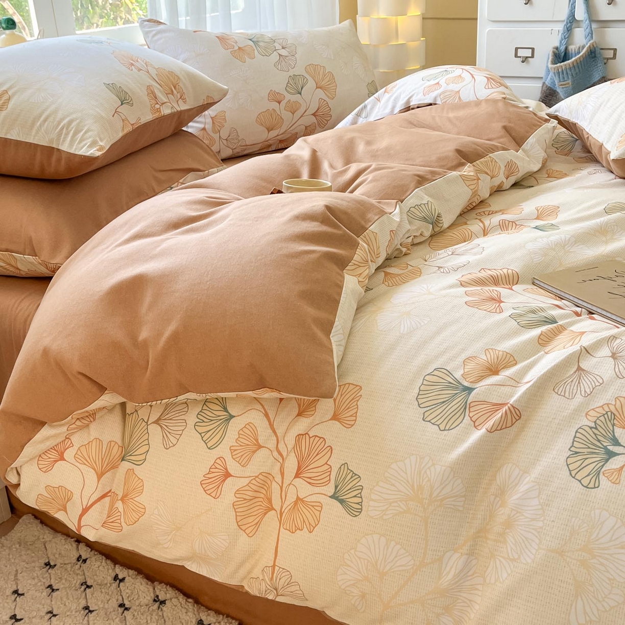 91家纺网 家纺一手货源 找家纺 涵宸家纺 2025新款原棉加厚磨毛印花四件套 叶恋