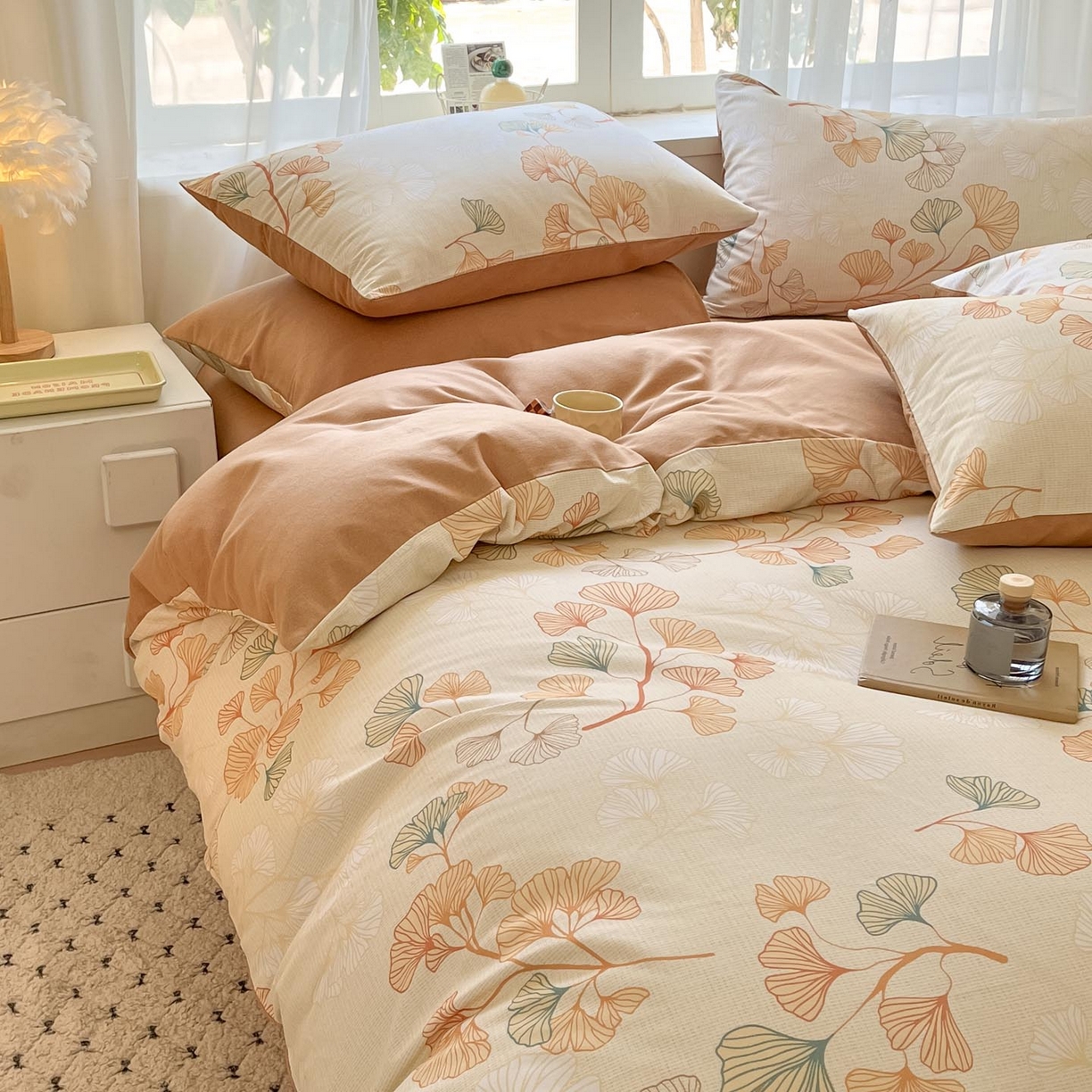 91家纺网 家纺一手货源 找家纺 涵宸家纺 2025新款原棉加厚磨毛印花四件套 叶恋