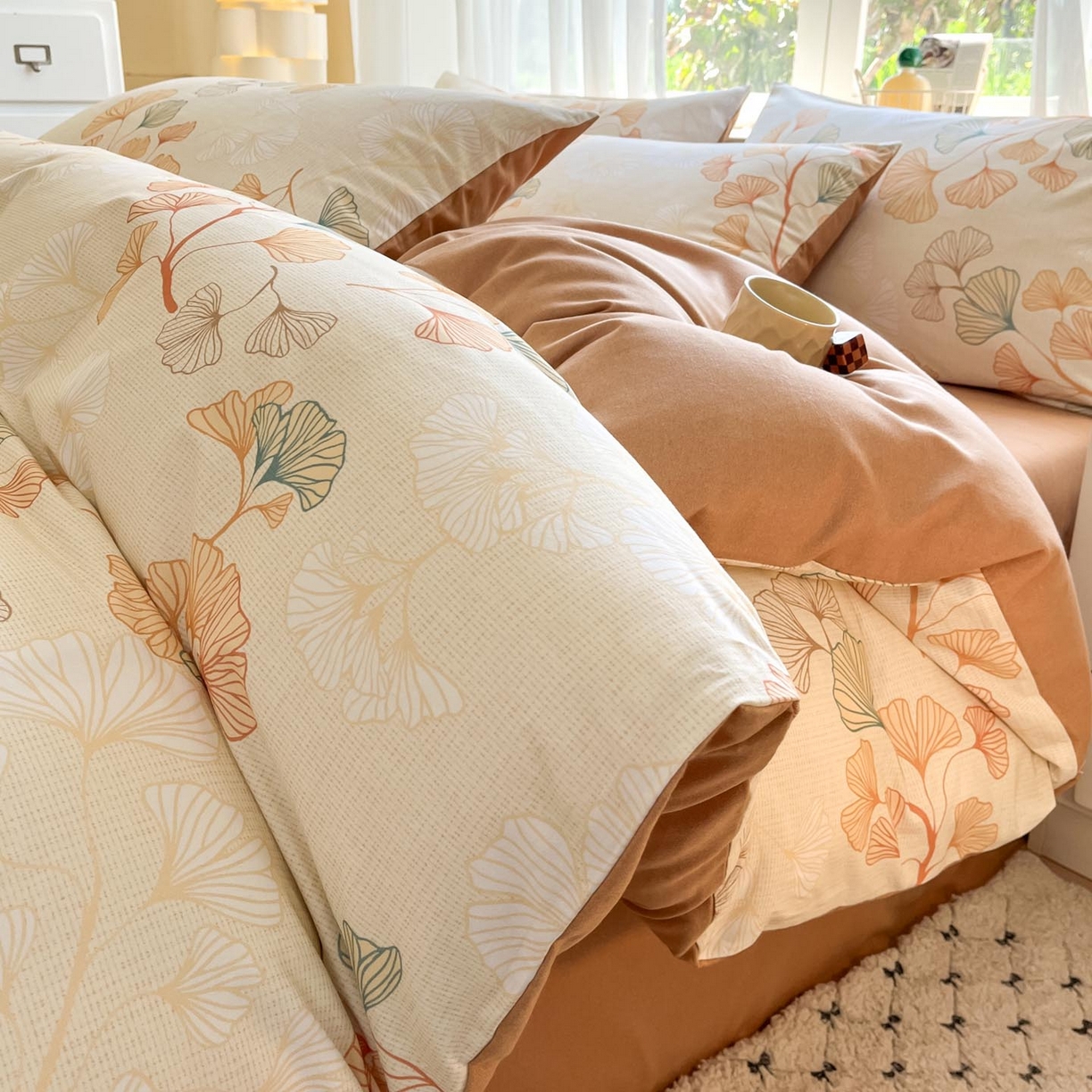 91家纺网 家纺一手货源 找家纺 涵宸家纺 2025新款原棉加厚磨毛印花四件套 叶恋