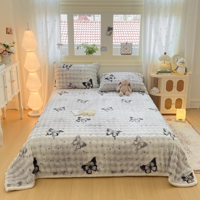 91家纺网 家纺一手货源 找家纺 耐思家纺 2025新款泡泡牛奶绒印花单床单单品床单床单单件 泡泡-蝶舞