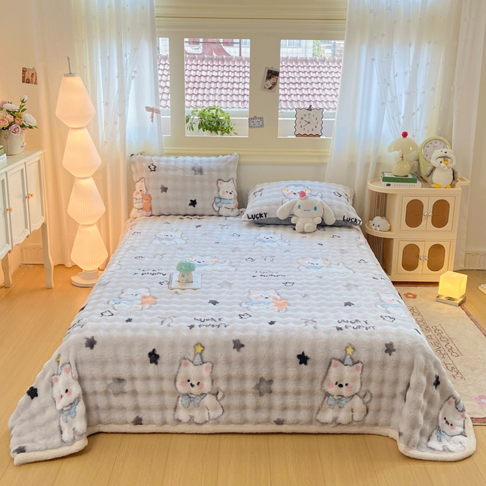 91家纺网 家纺一手货源 找家纺 耐思家纺 2025新款泡泡牛奶绒印花单床单单品床单床单单件 泡泡-欢乐狗狗