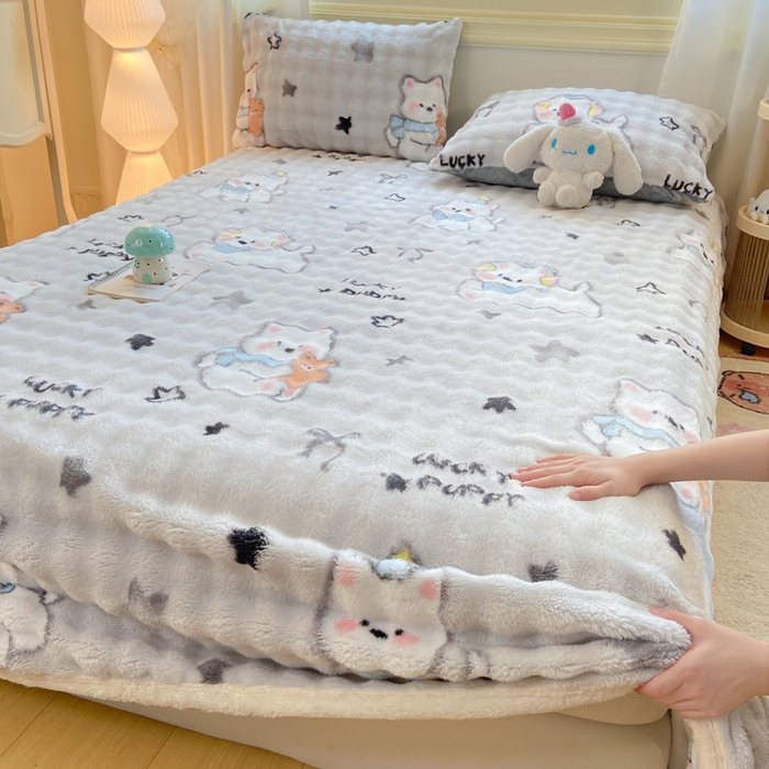 91家纺网 家纺一手货源 找家纺 耐思家纺 2025新款泡泡牛奶绒印花单床单单品床单床单单件 泡泡-欢乐狗狗