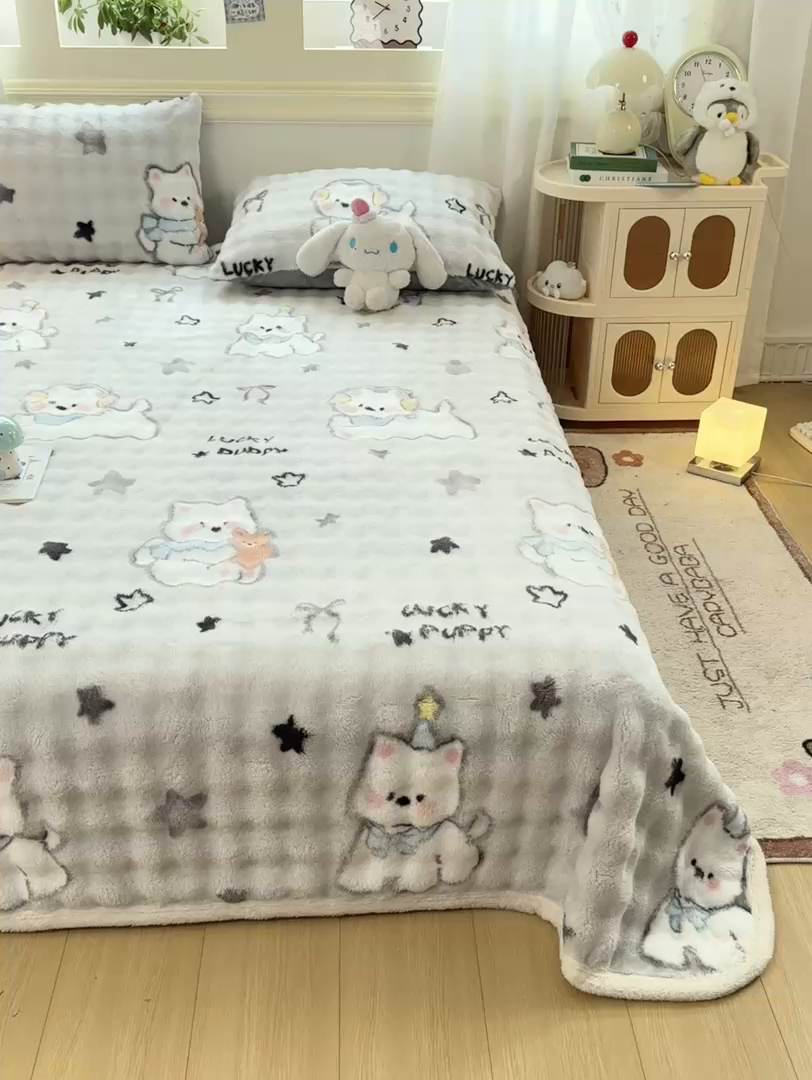 91家纺网 家纺一手货源 找家纺 耐思家纺 2025新款泡泡牛奶绒印花单床单单品床单床单单件 泡泡-欢乐狗狗
