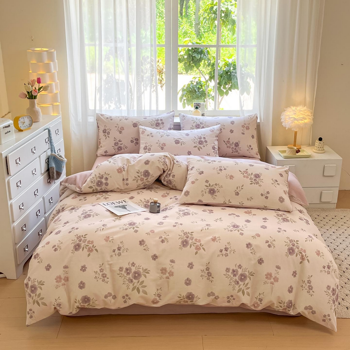涵宸家纺 2025新款原棉加厚磨毛印花四件套 云间花