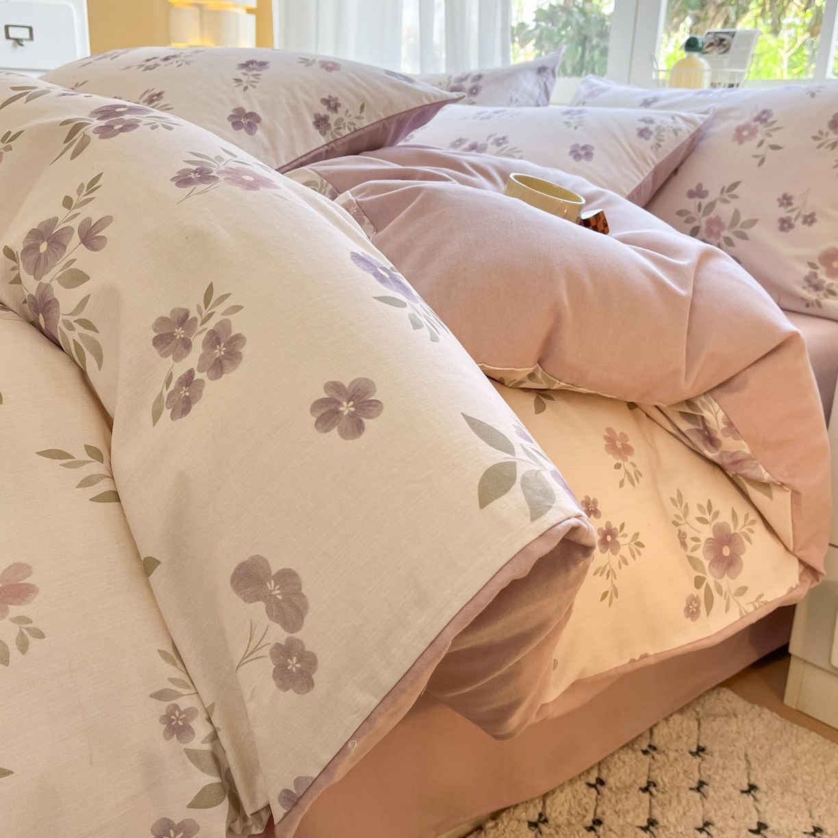 91家纺网 家纺一手货源 找家纺 涵宸家纺 2025新款原棉加厚磨毛印花四件套 云间花