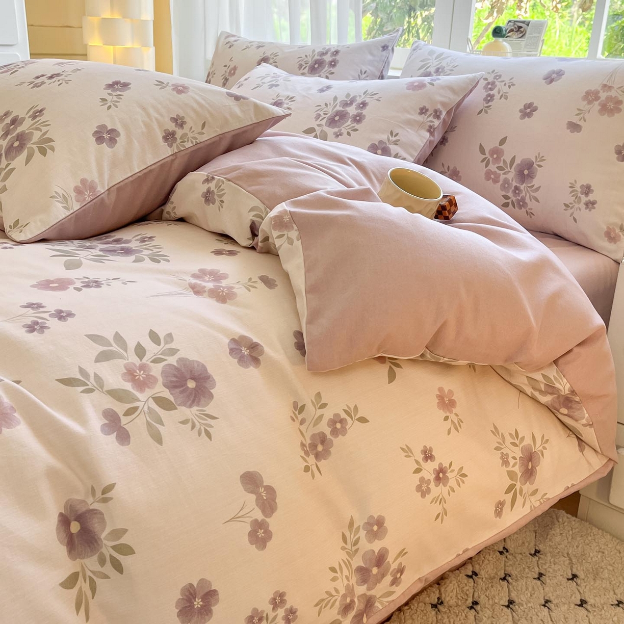 91家纺网 家纺一手货源 找家纺 涵宸家纺 2025新款原棉加厚磨毛印花四件套 云间花