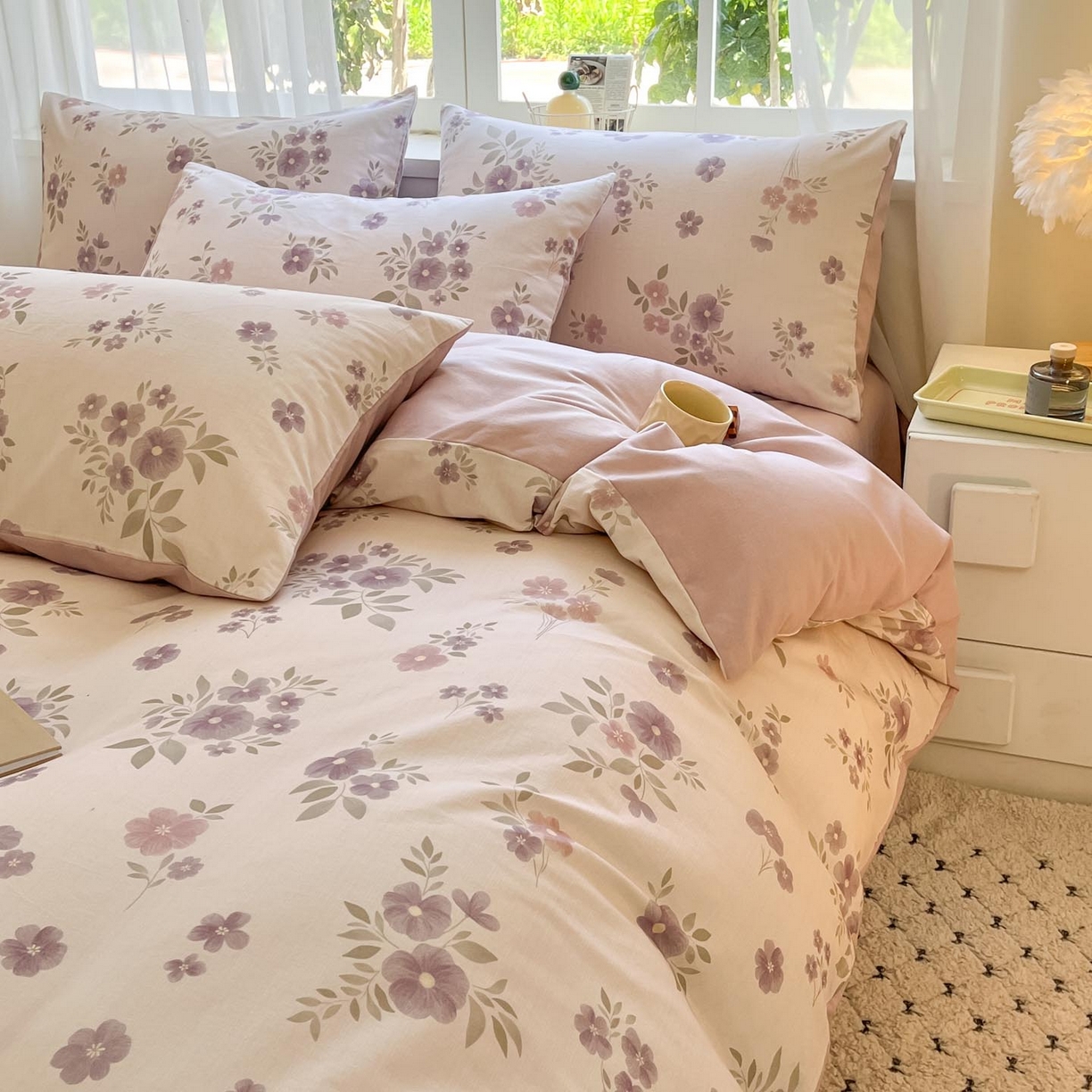 91家纺网 家纺一手货源 找家纺 涵宸家纺 2025新款原棉加厚磨毛印花四件套 云间花