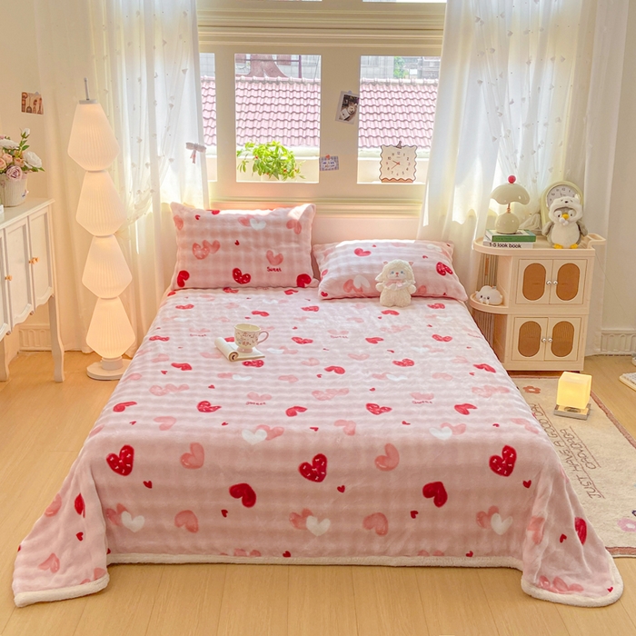 91家纺网 家纺一手货源 找家纺 耐思家纺 2025新款泡泡牛奶绒印花单床单单品床单床单单件 泡泡-甜心粉