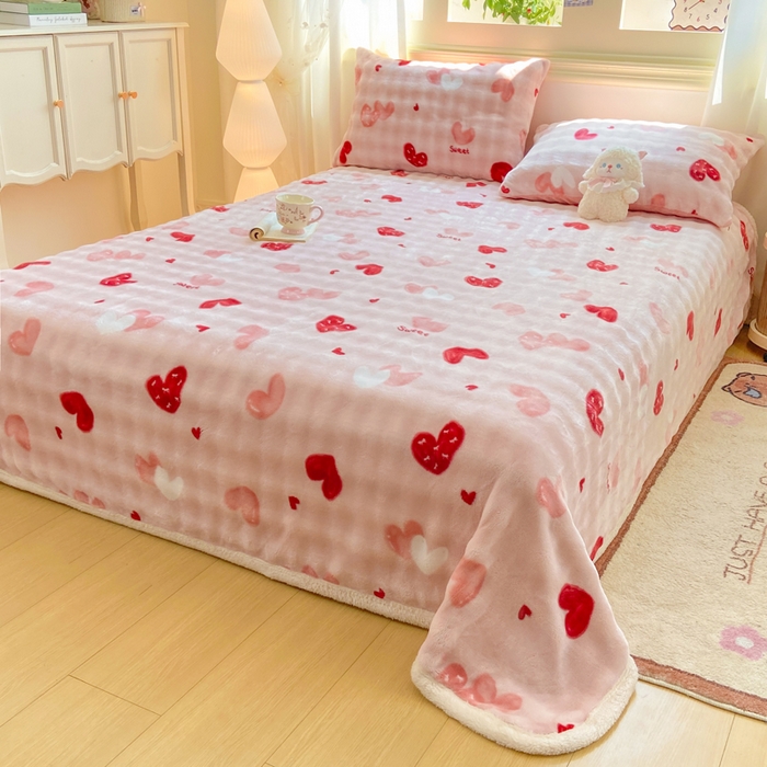 91家纺网 家纺一手货源 找家纺 耐思家纺 2025新款泡泡牛奶绒印花单床单单品床单床单单件 泡泡-甜心粉